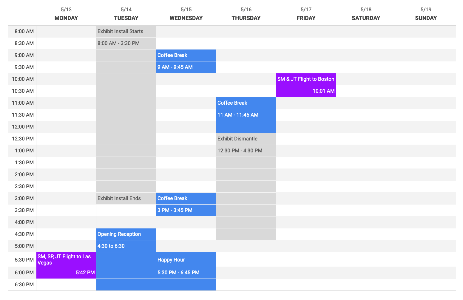 Trade show schedule